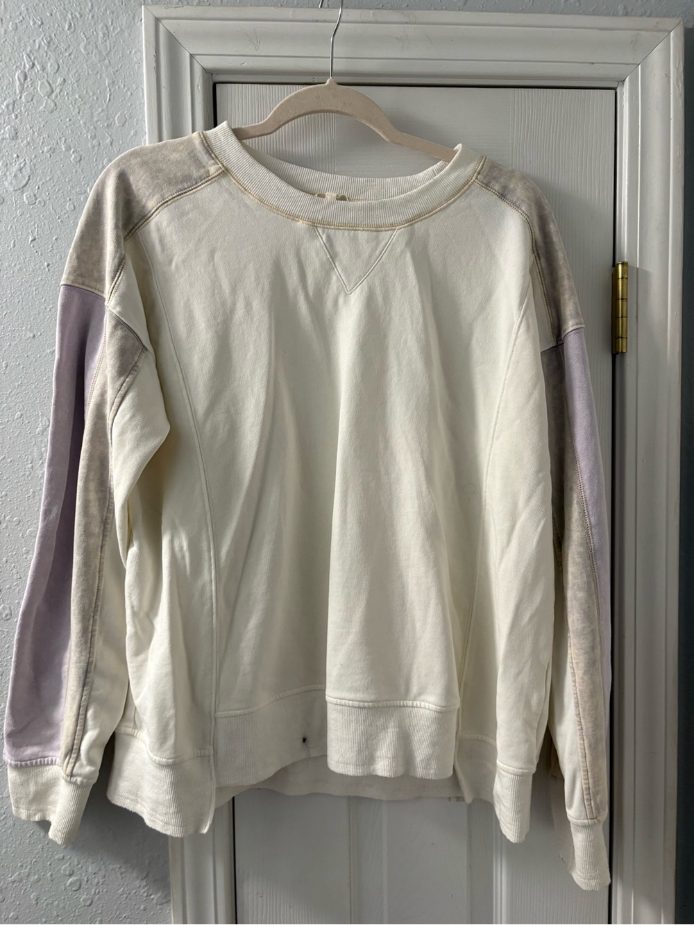 Mystree Cream Crewneck Sweatshirt with Lavender Logo Script